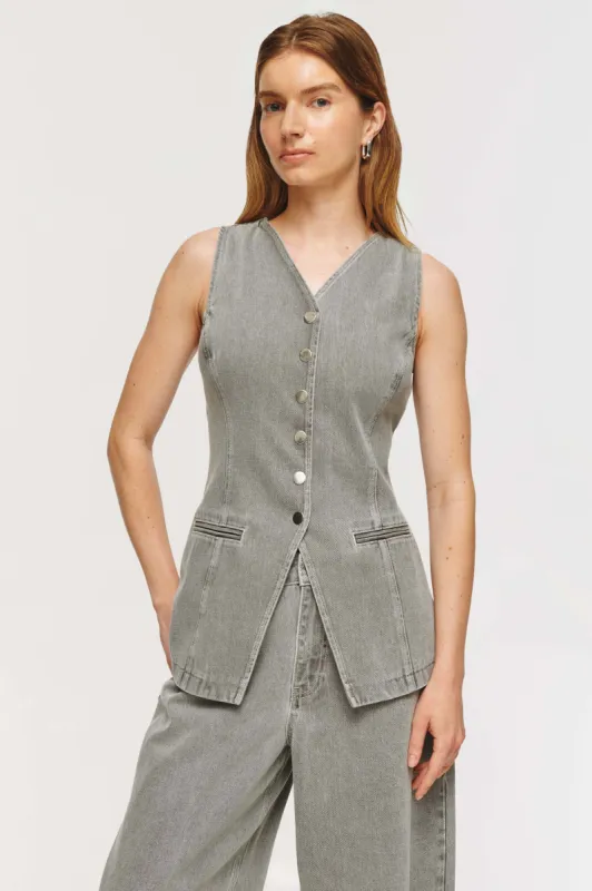 Quinn Long Denim Waistcoat made by Aligne