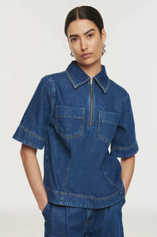 May Zip Through Denim Top sold by Aligne
