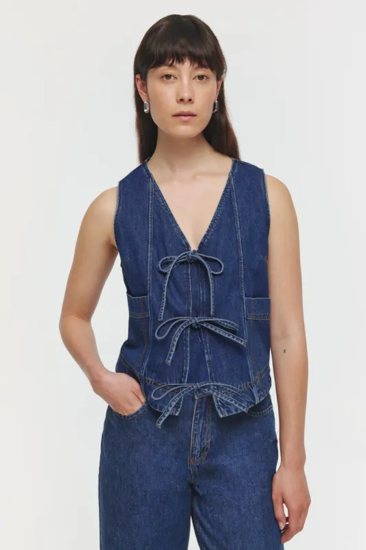 Mila Denim Tie Waistcoat sold by Aligne