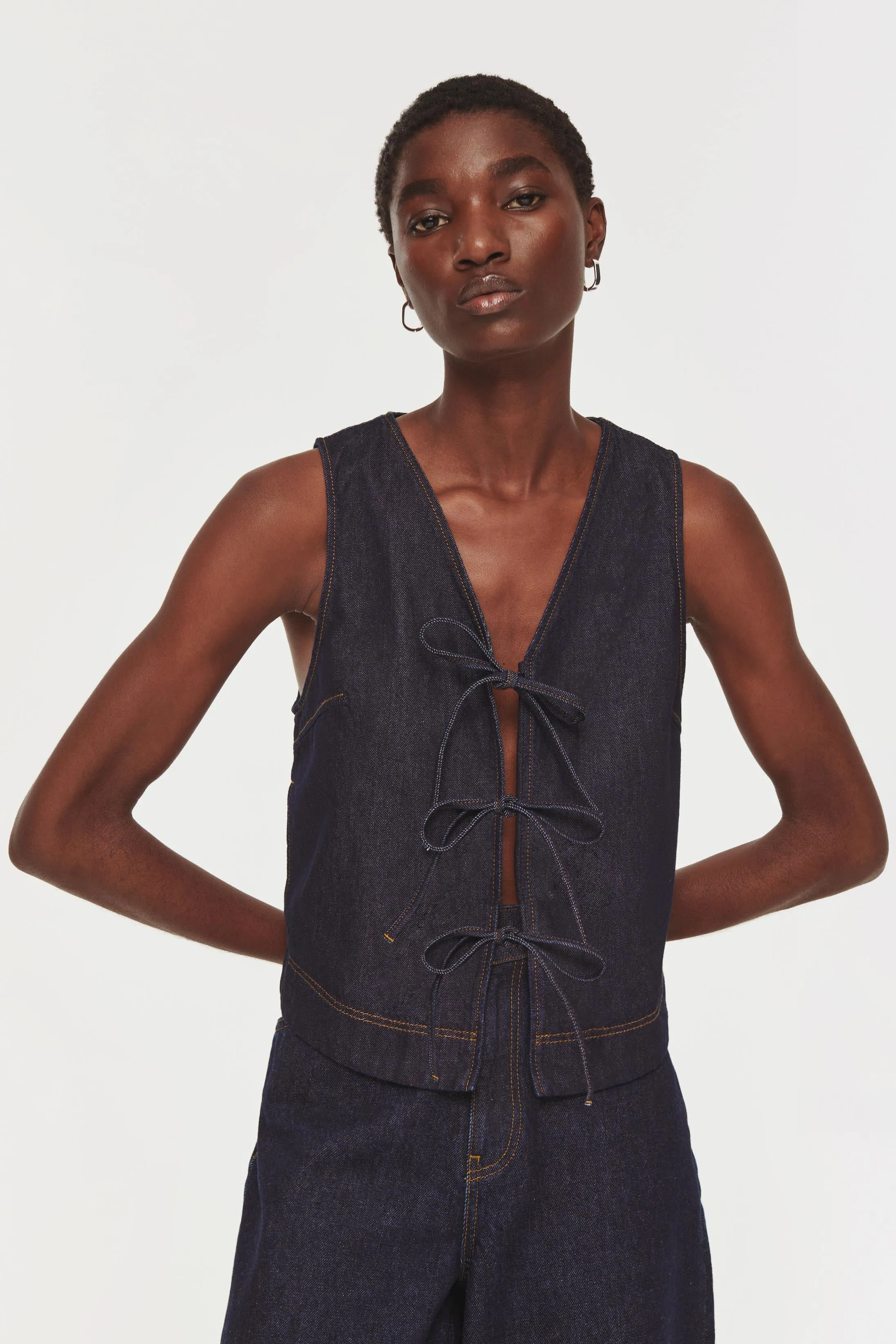Isla Denim Tie Waistcoat sold by Aligne