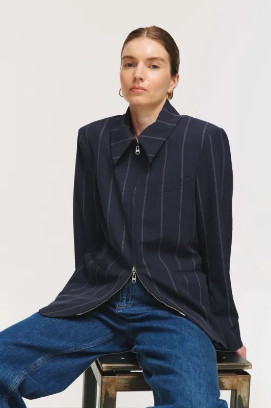 Raykeil Zip Pinstripe Blazer sold by Aligne