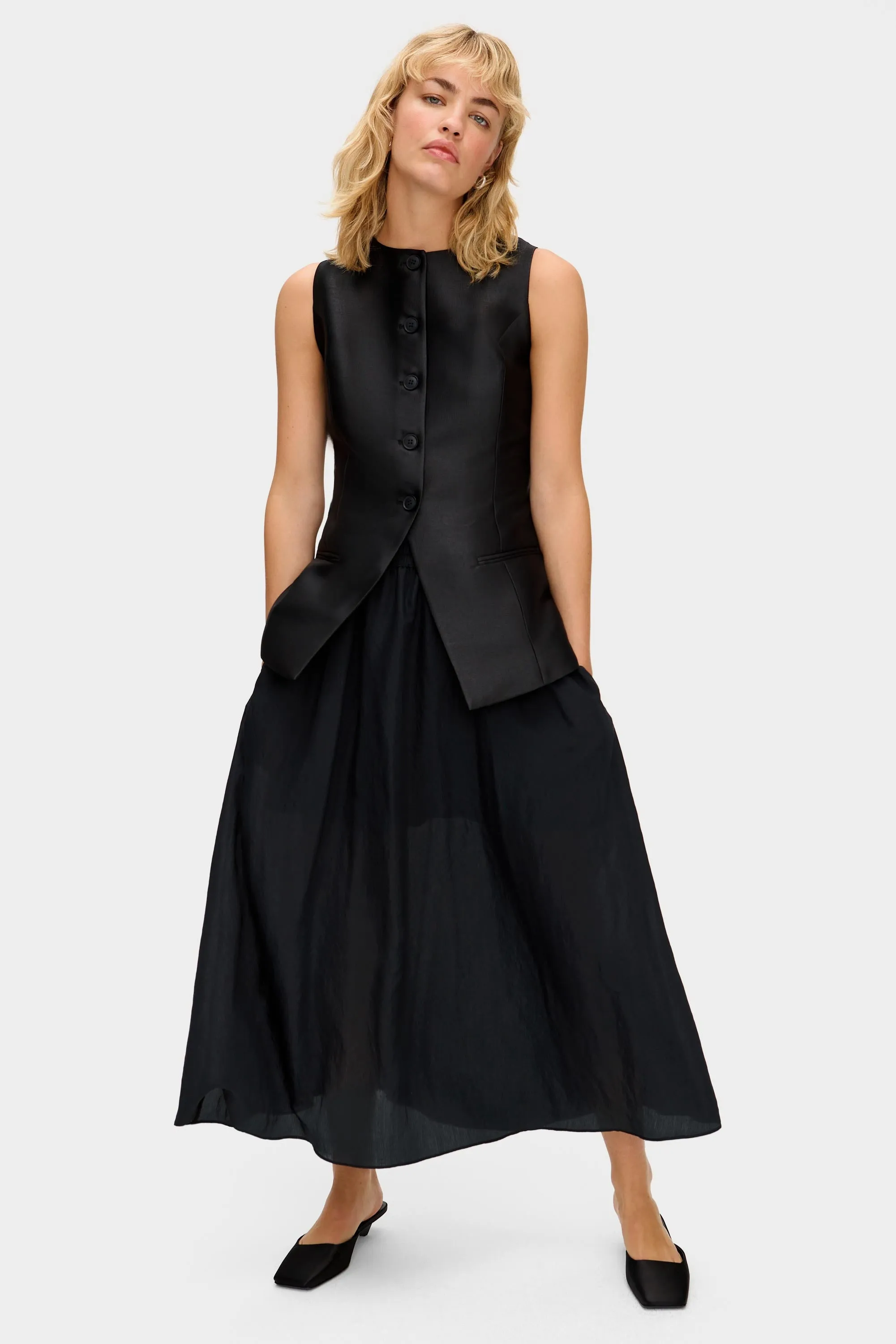 Natalie Semi-Sheer Voluminous Midi Skirt sold by Aligne