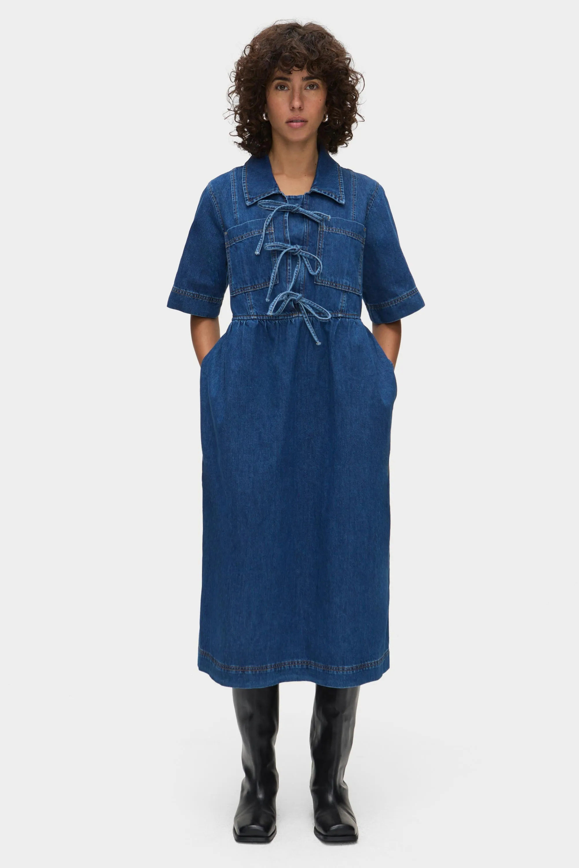 Effy Tie Front Denim Dress sold by Aligne