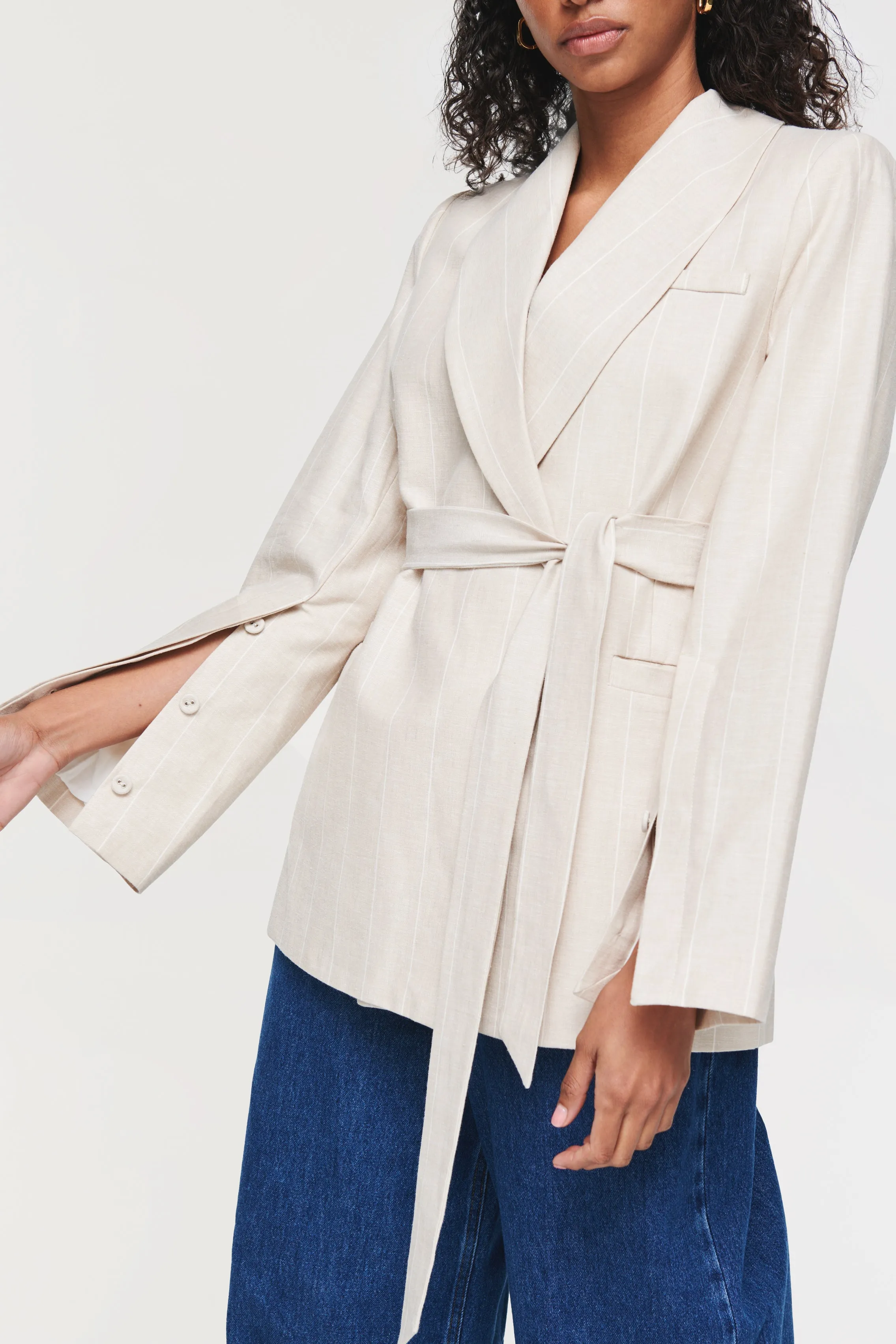 SATURN PINSTRIPE BELTED BLAZER sold by Aligne product image thumbnail 5