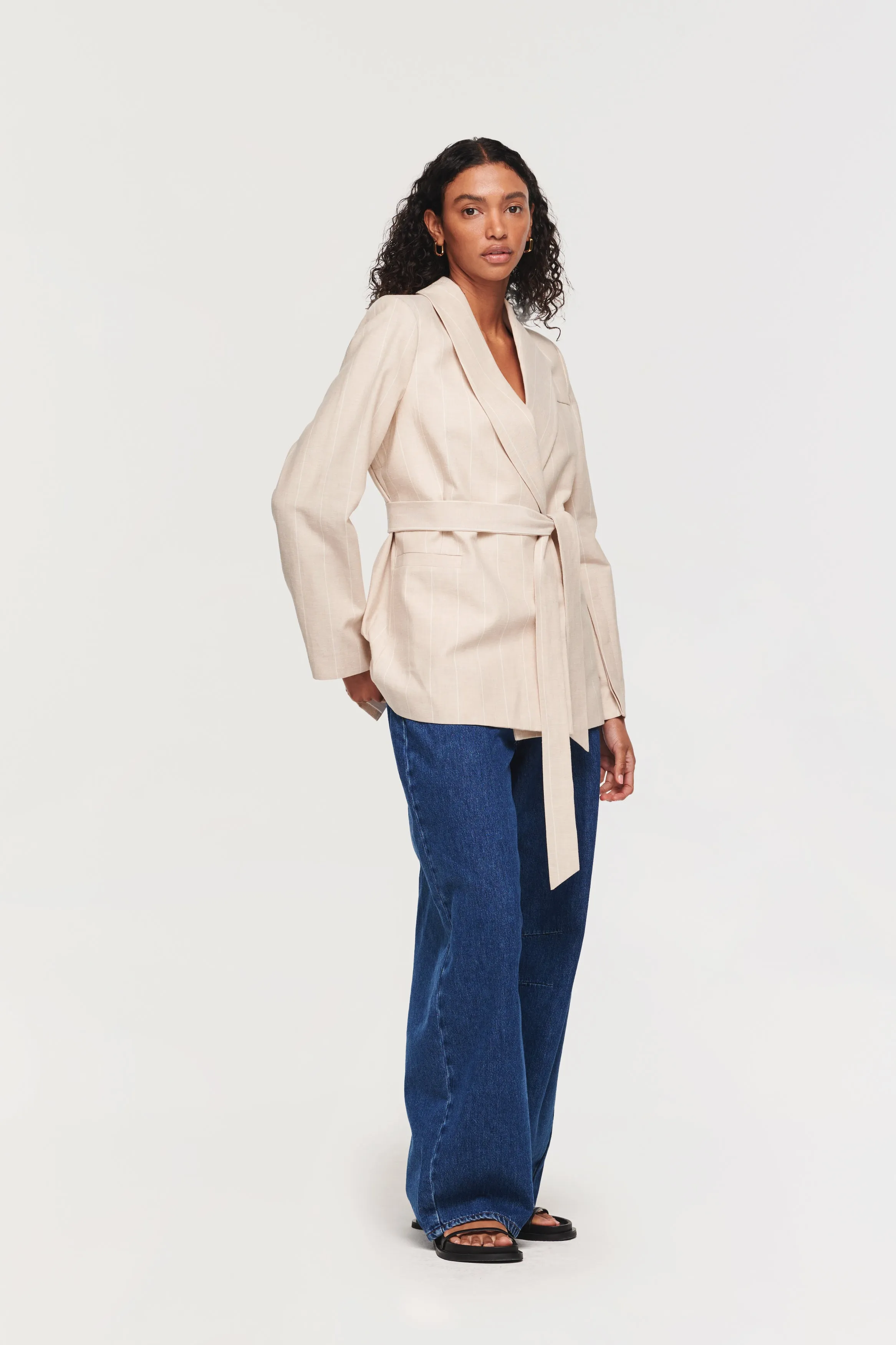 SATURN PINSTRIPE BELTED BLAZER sold by Aligne product image thumbnail 4