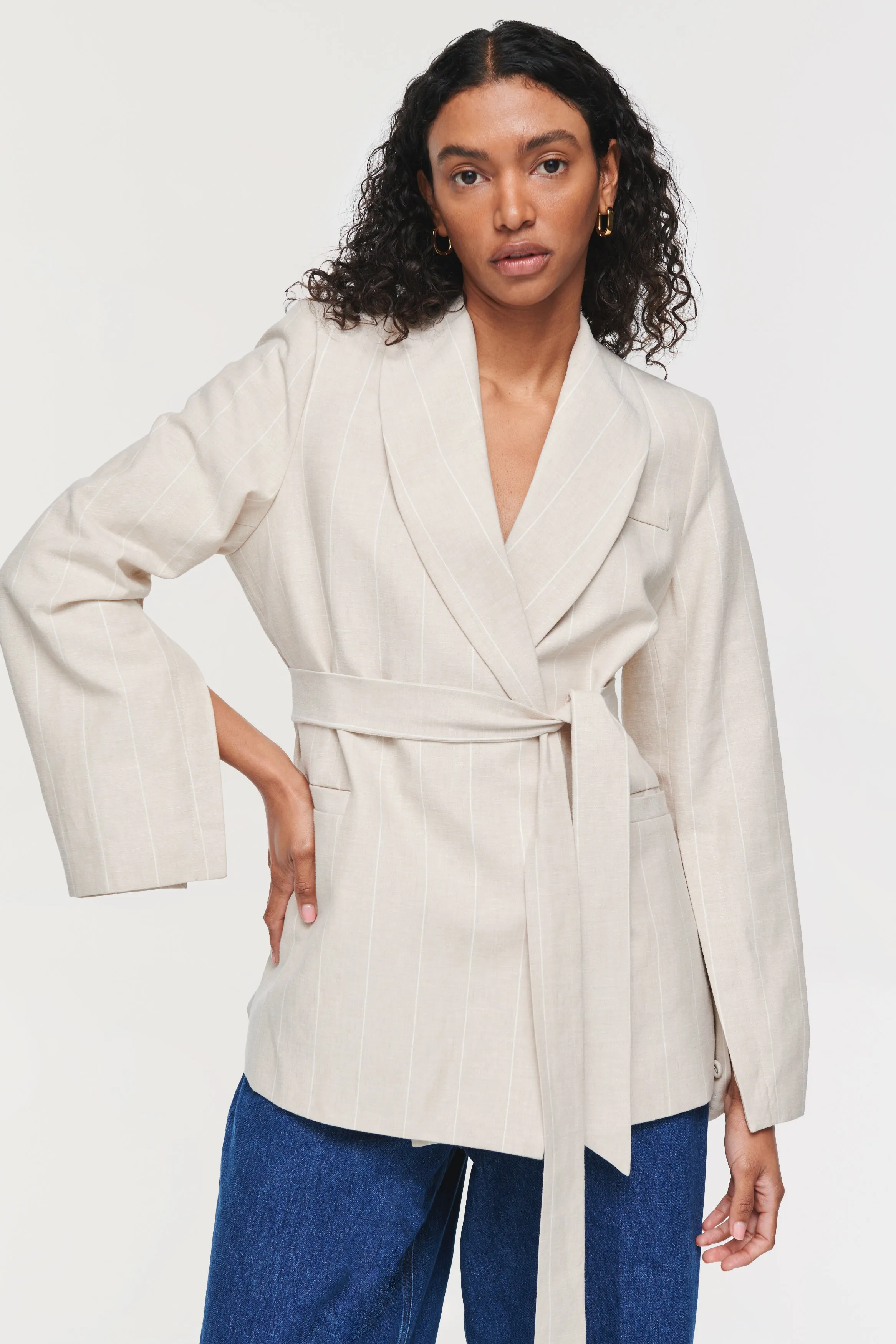 SATURN PINSTRIPE BELTED BLAZER sold by Aligne product image thumbnail 2