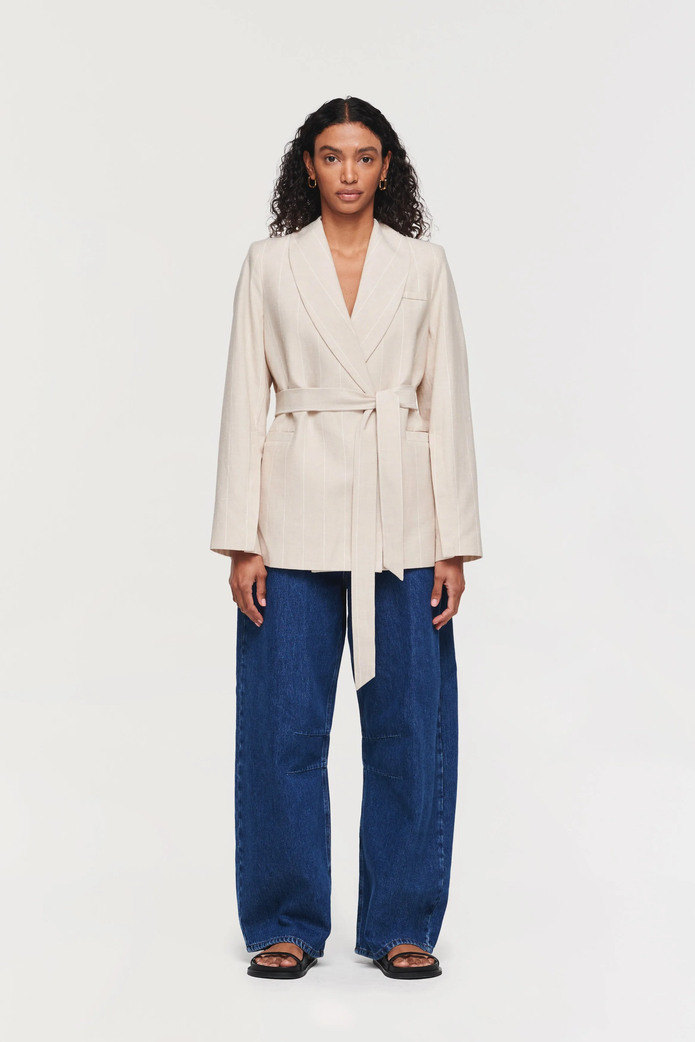 SATURN PINSTRIPE BELTED BLAZER sold by Aligne