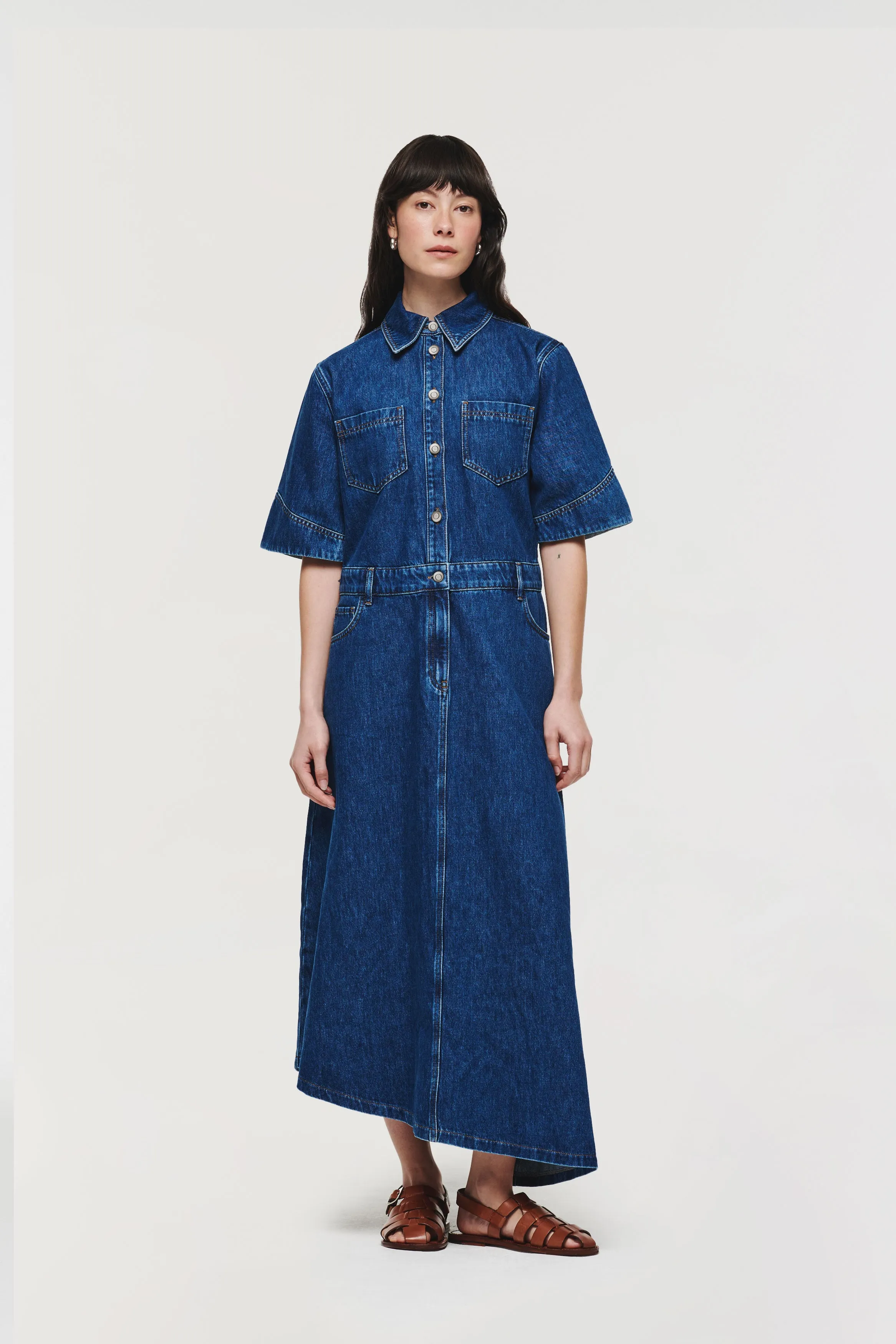Mateo Asymmetric Denim Dress sold by Aligne