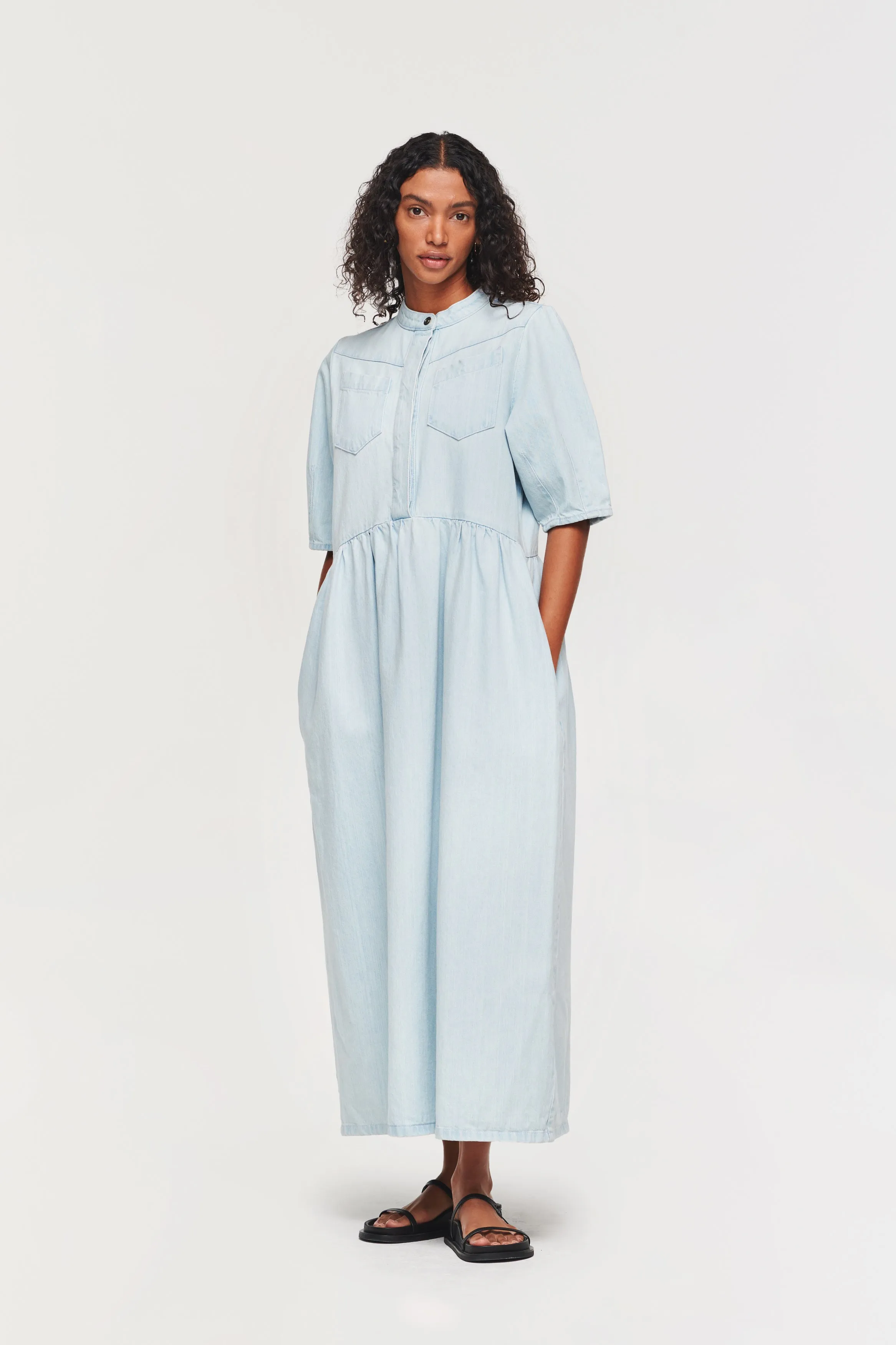 LUCKY SHORT SLEEVE MIDI DENIM DRESS sold by Aligne