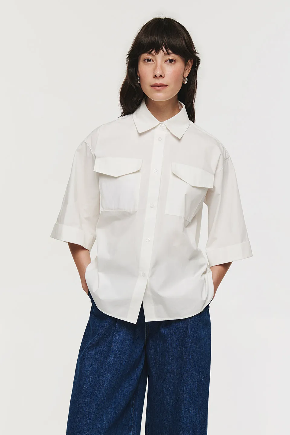 Nicola Boxy Poplin Shirt sold by Aligne