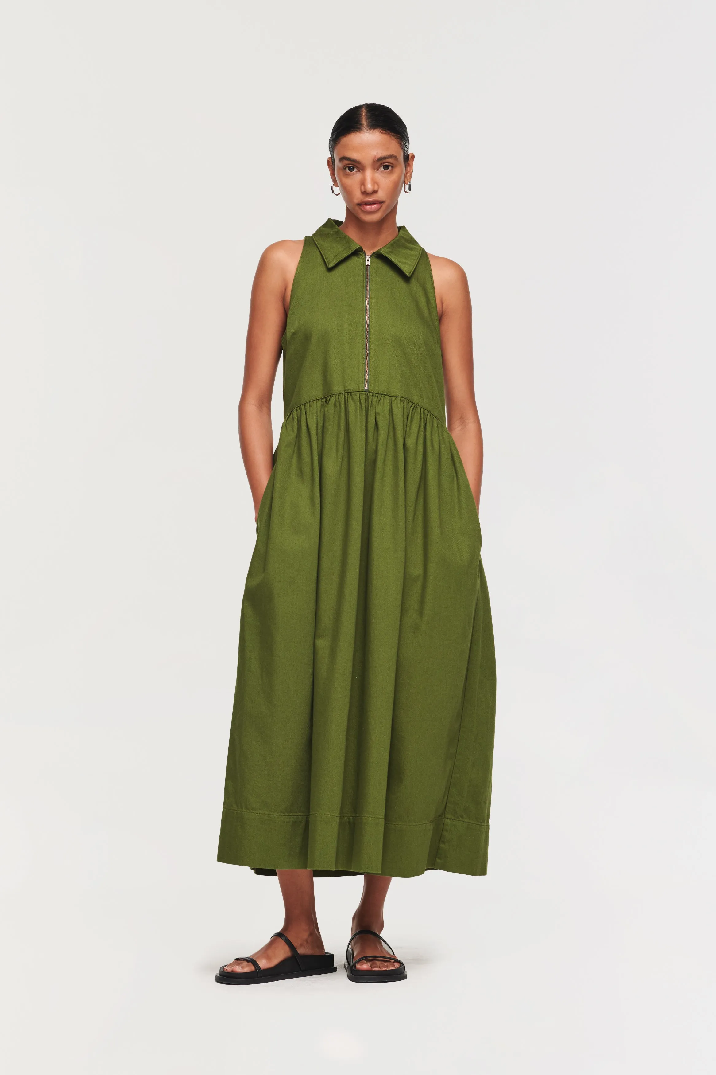 Gabi Sleeveless Denim Halter Midi Dress sold by Aligne