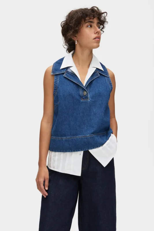 Peg Denim Collard Sleeveless Top sold by Aligne