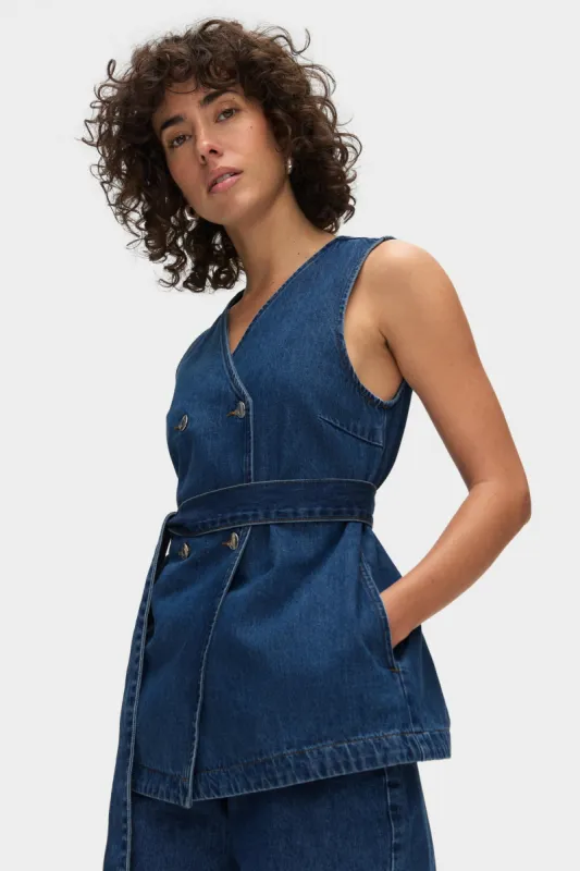 Jate Denim Wrap Waistcoat sold by Aligne