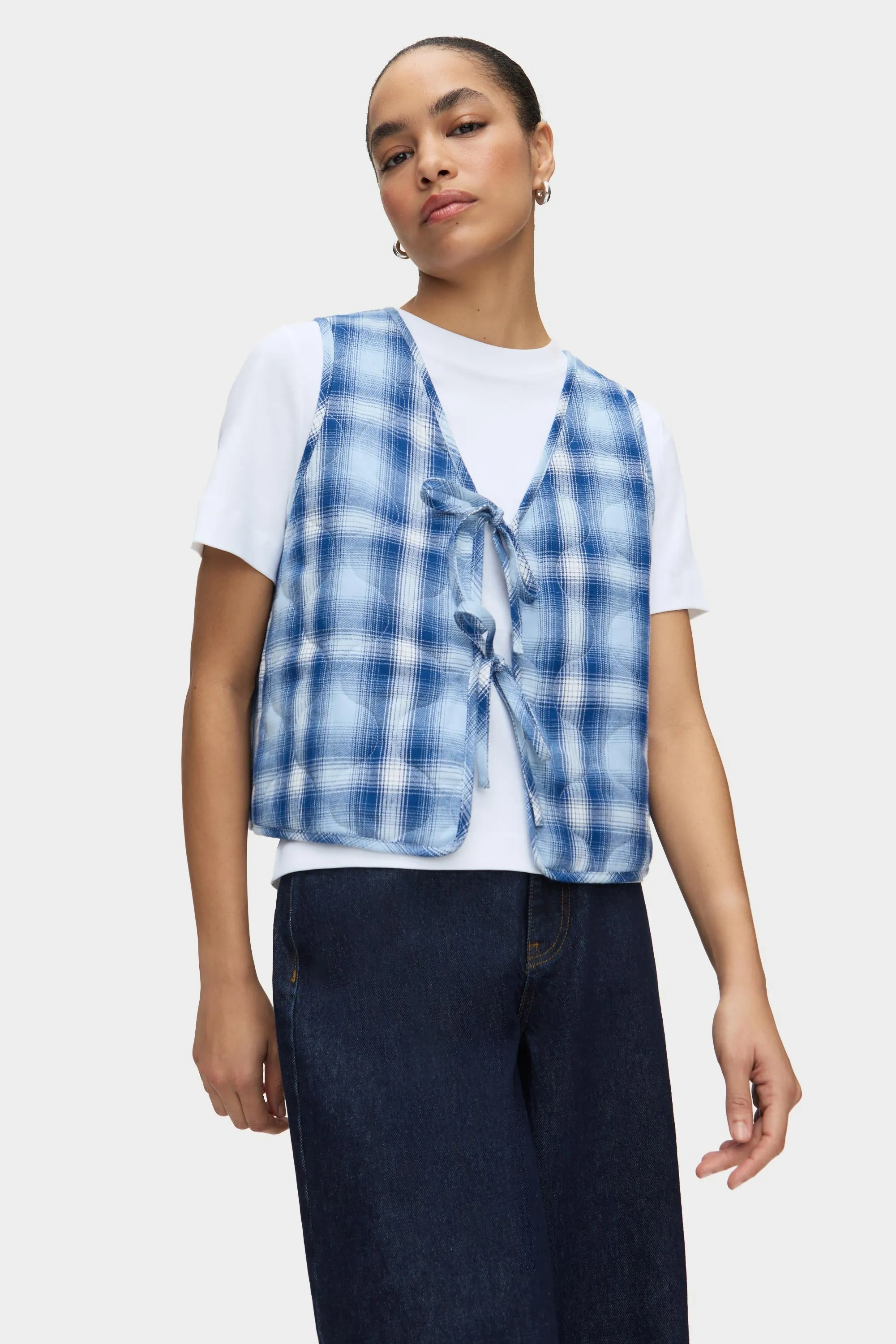 Mario Checked Tie Front Waistcoat sold by Aligne