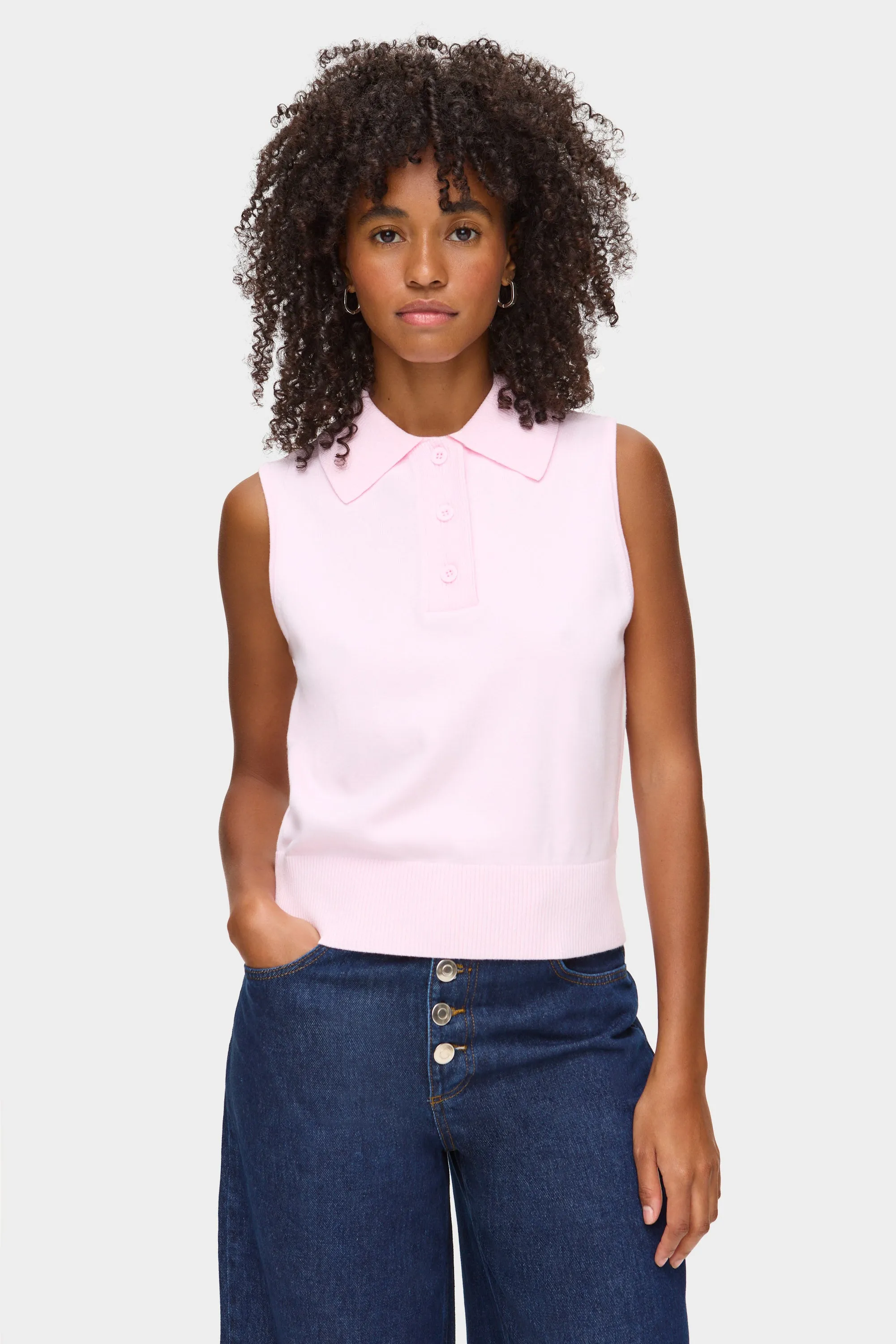 Hallie Sleeveless Knit Polo Top sold by Aligne