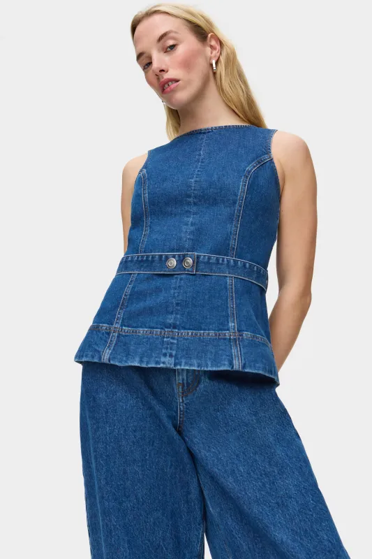 Trish Denim Belted Top sold by Aligne