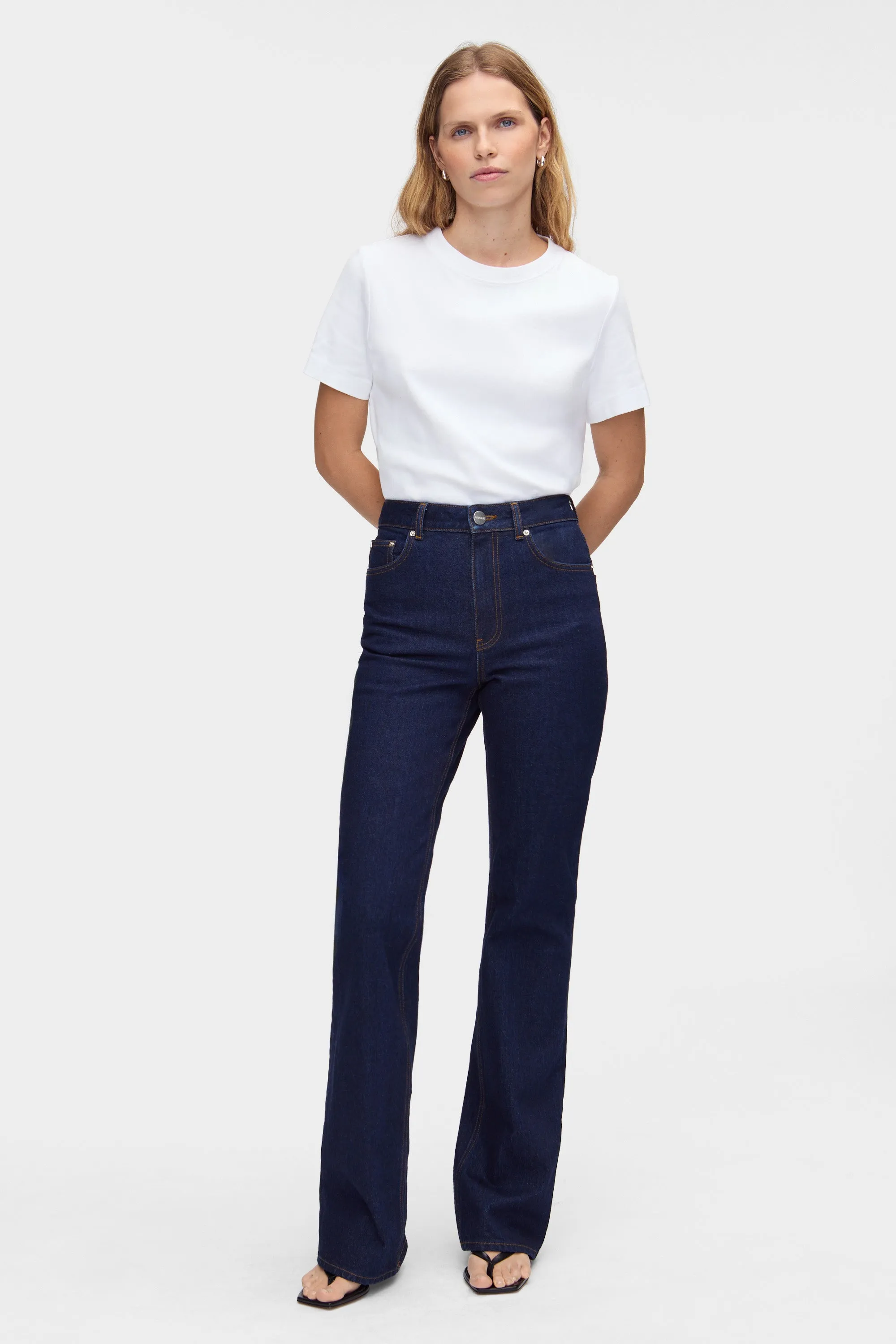 Mid Rise Straight Flare Jeans sold by Aligne