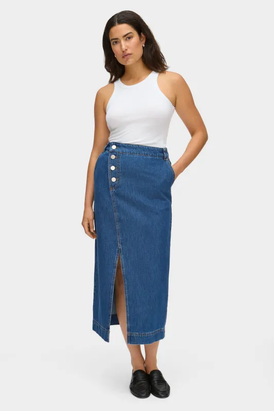 Asher Denim Midi Skirt sold by Aligne