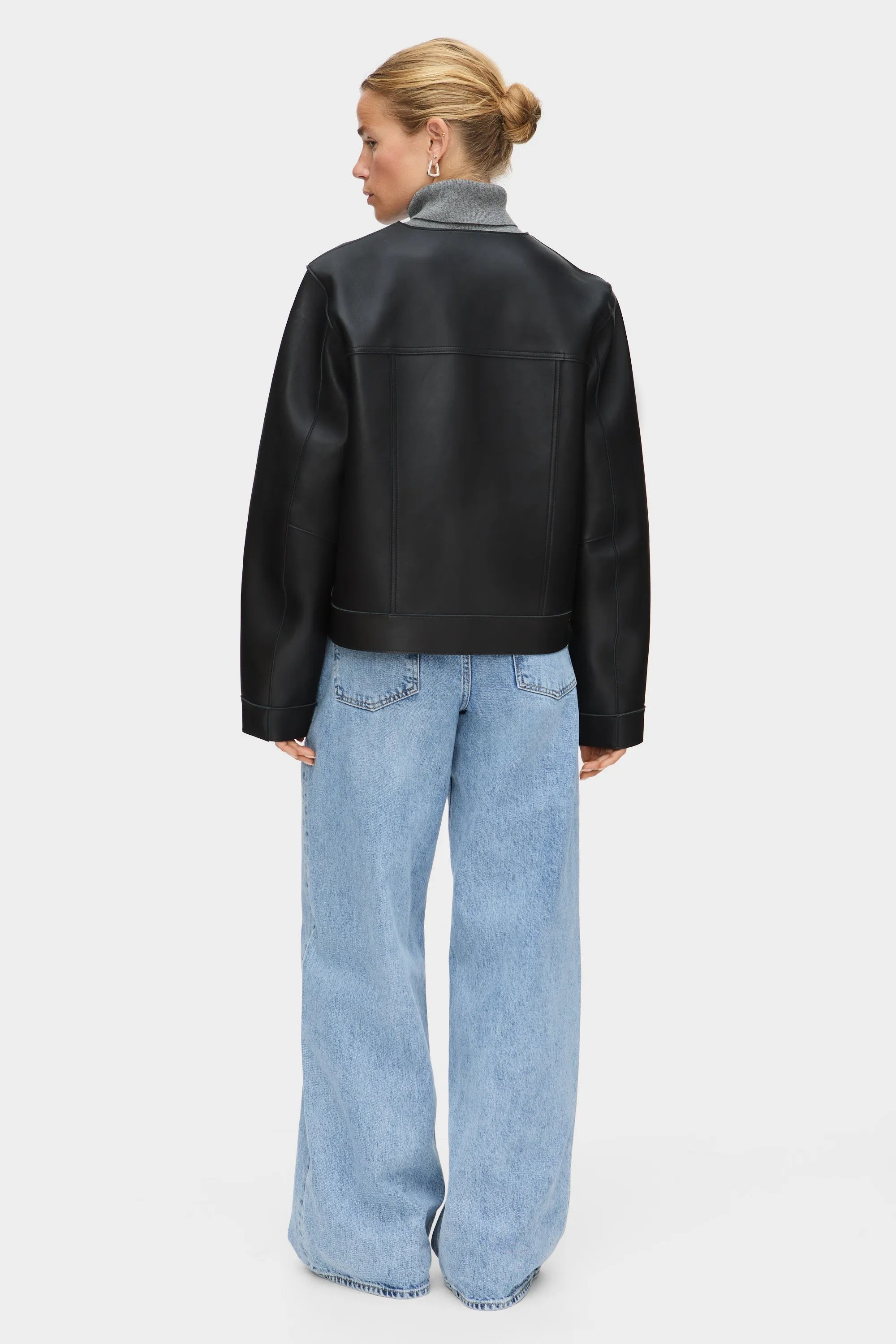 Moto Collarless Leather Jacket sold by Aligne product image thumbnail 4