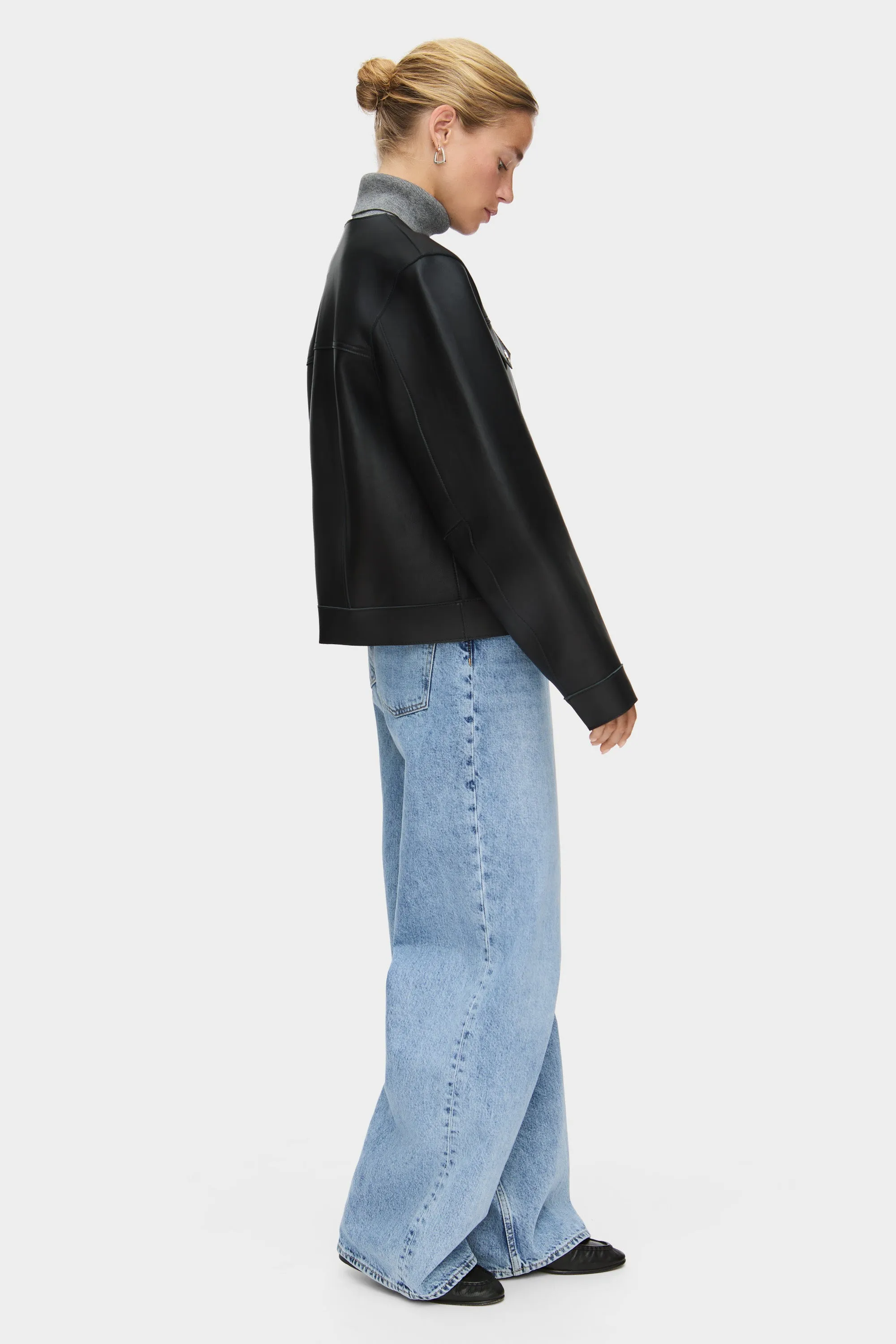 Moto Collarless Leather Jacket sold by Aligne product image thumbnail 3