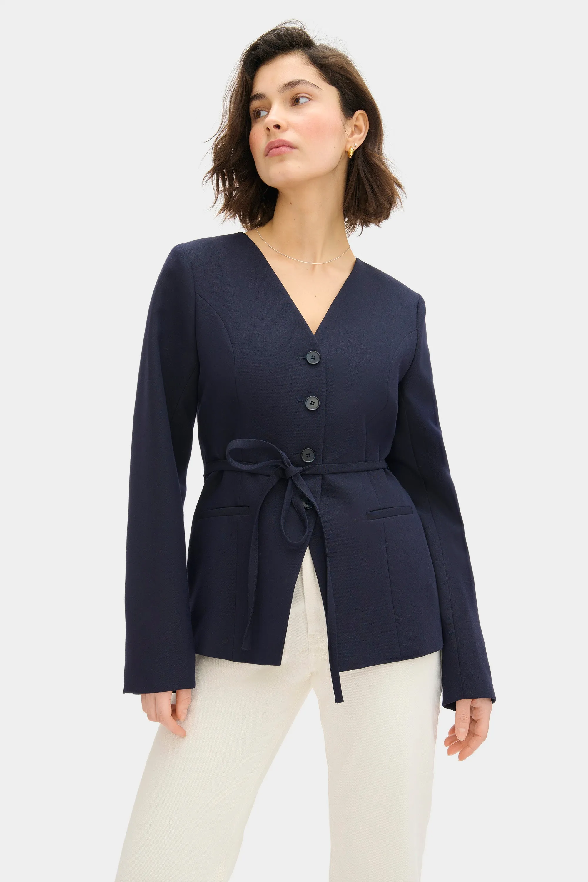 Parker V Neck Tie Blazer sold by Aligne