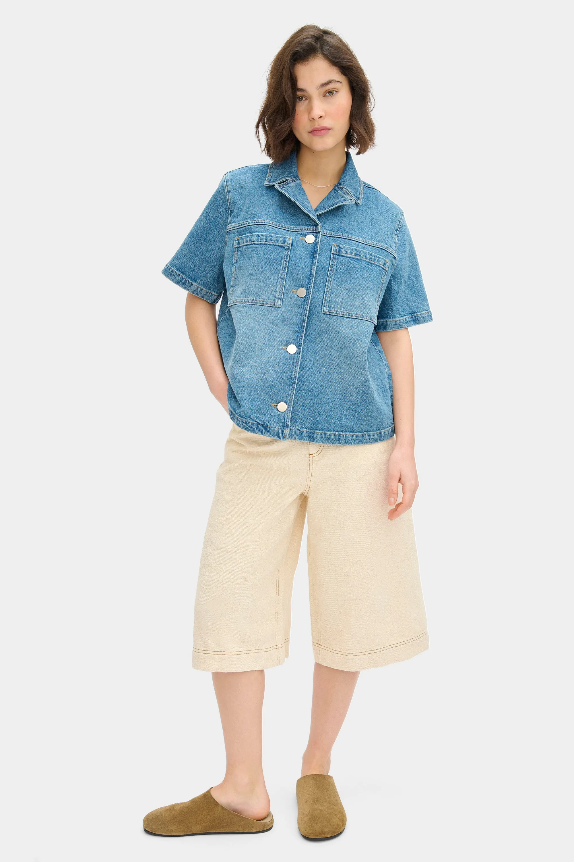 LB Carli Boxy Denim Polo Shirt sold by Aligne