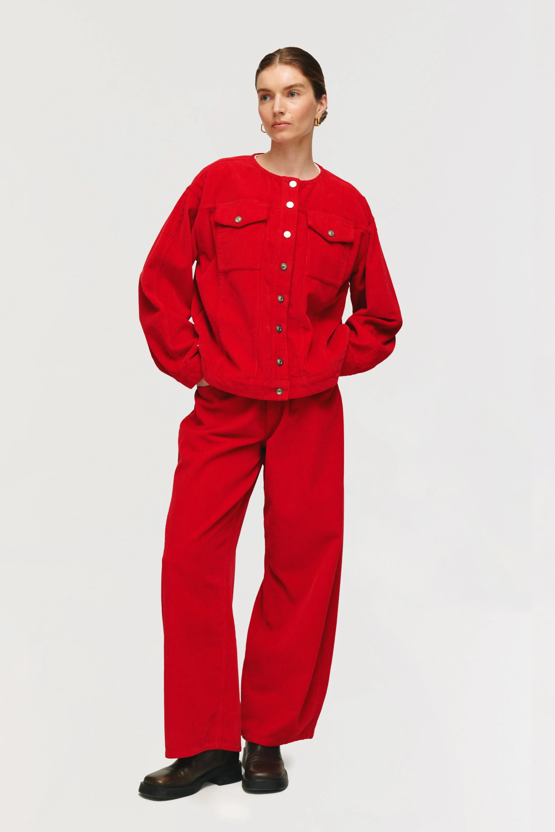 Moto Cord Collarless Jacket sold by Aligne