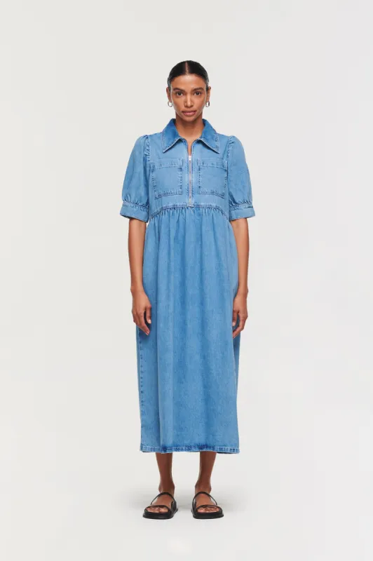 Gabriella Short Sleeve Denim Midi Dress sold by Aligne