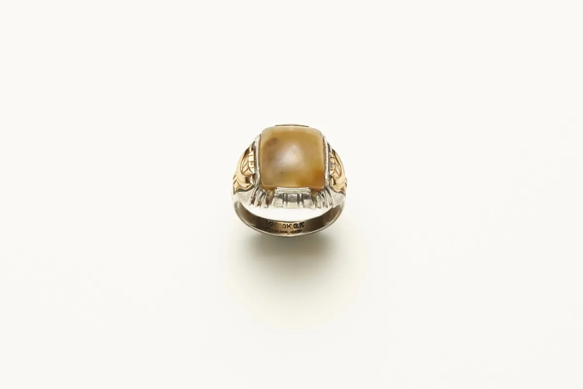 STERLING SILVER AGATE RING, c. 1940S made by Jacques Marie Mage