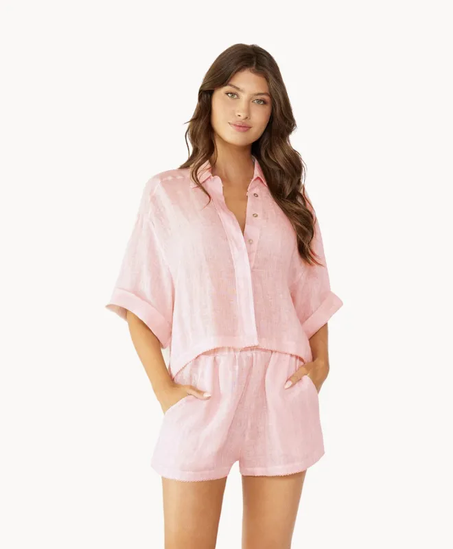 Pink Scalloped Linen Shorts (FINAL SALE) sold by PQ Swim