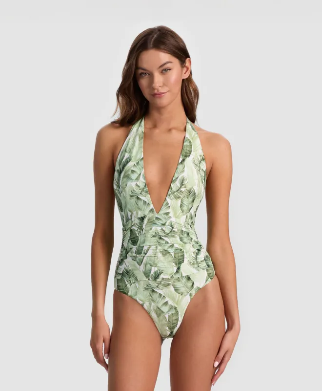 A+O x PQ Floral Palm Halter One Piece made by PQ Swim