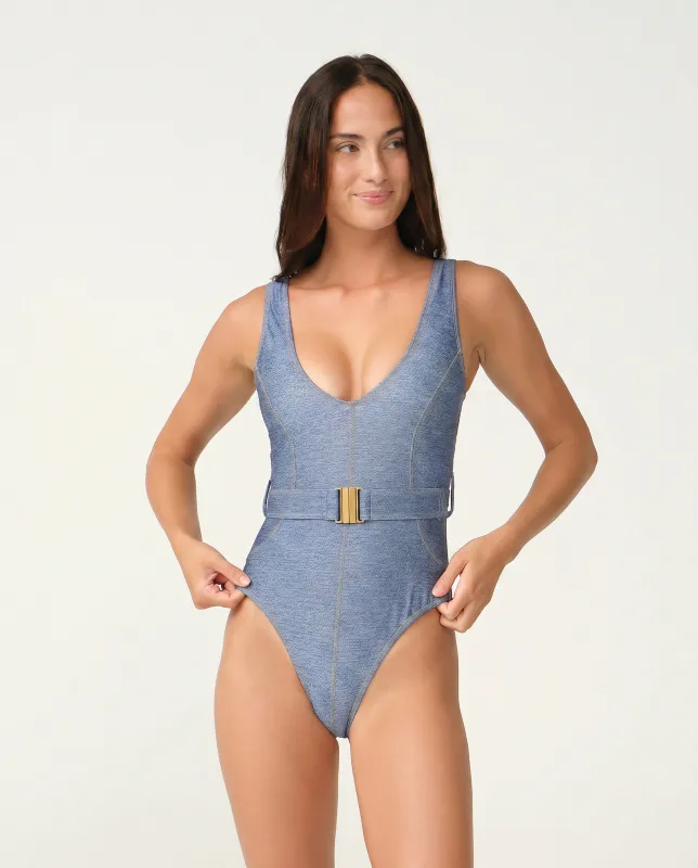 Blue Crush Paradise Halter Belted One Piece made by PQ Swim