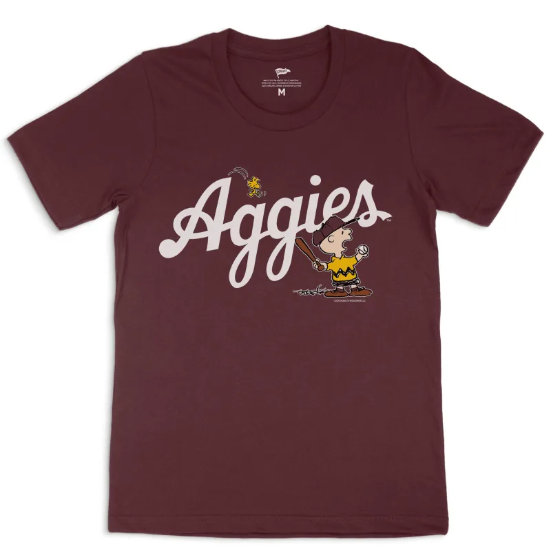 Peanuts x Texas A&M Baseball Tee sold by Streaker Sports