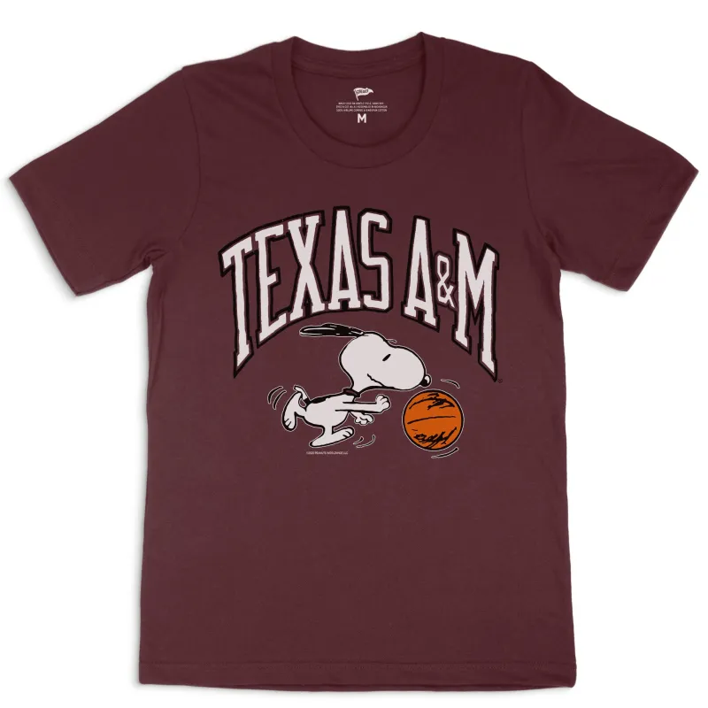 Peanuts x Texas A&M Basketball Tee sold by Streaker Sports