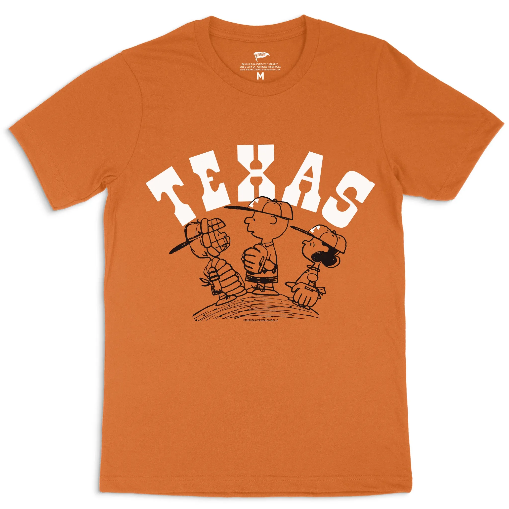 Peanuts x Texas Baseball Tee sold by Streaker Sports