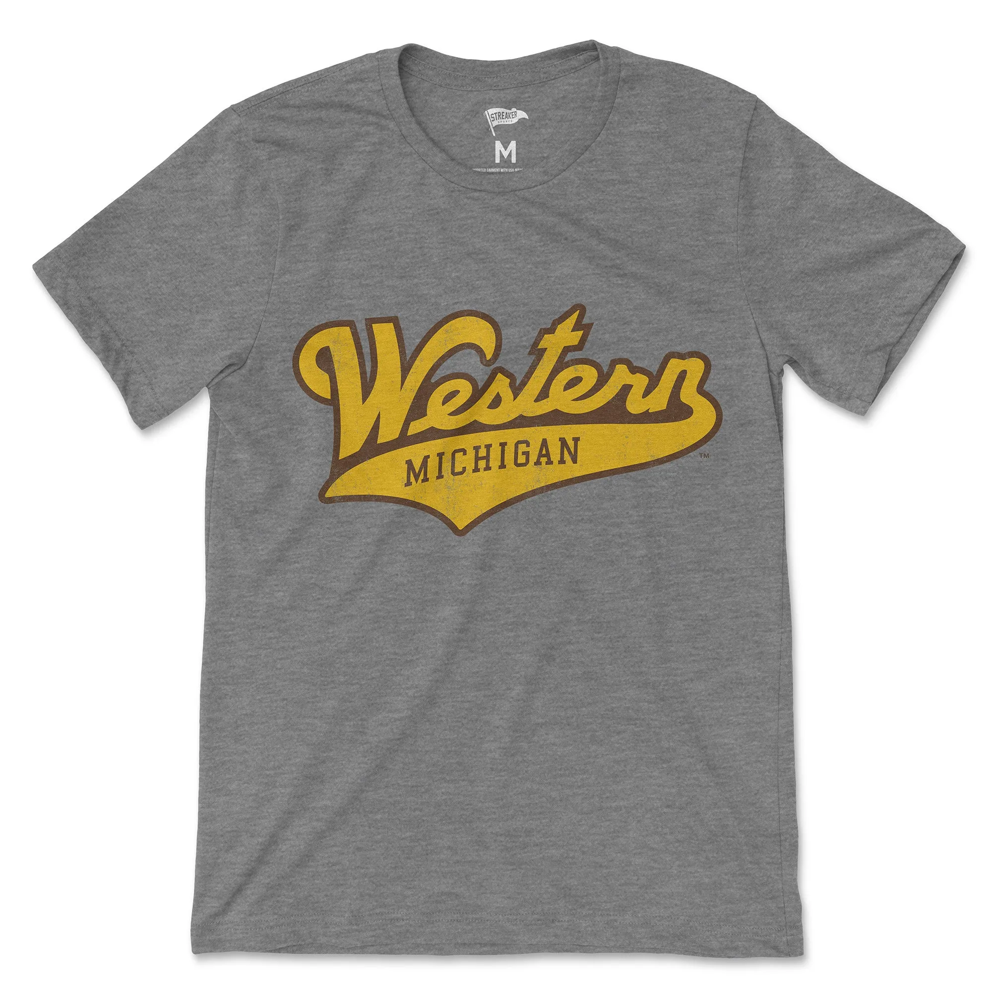 Western Michigan Vintage Script Tee sold by Streaker Sports