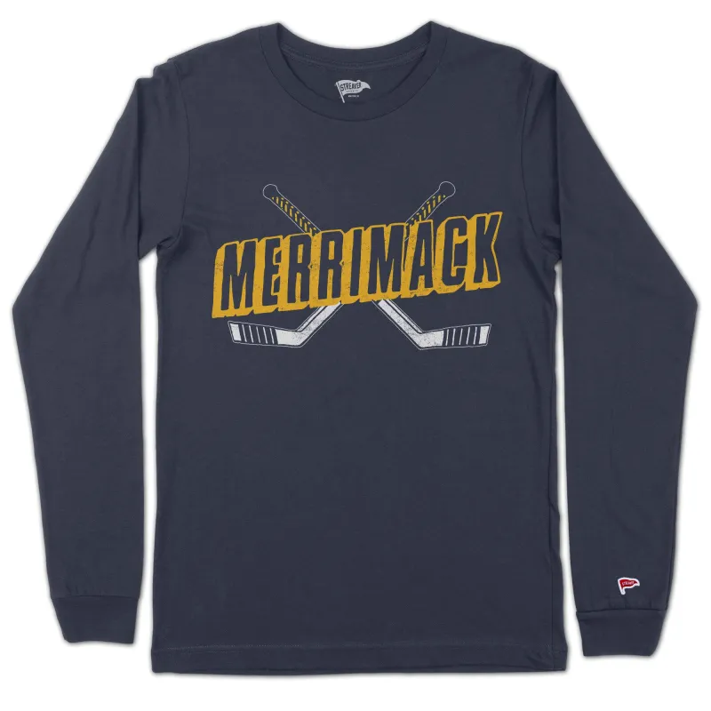 Merrimack Vintage Hockey Crossed Sticks Long Sleeve sold by Streaker Sports