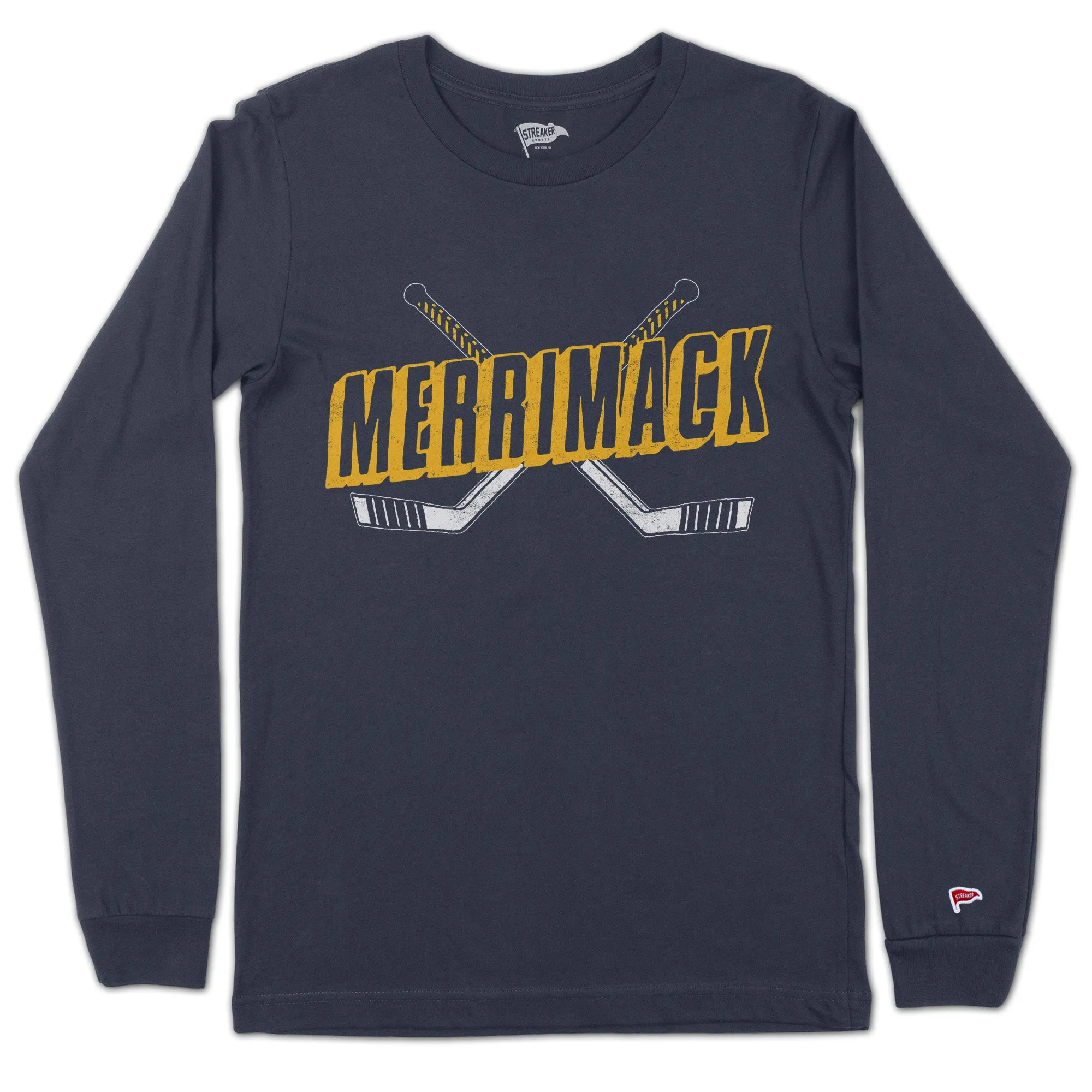 Merrimack Vintage Hockey Crossed Sticks Long Sleeve sold by Streaker Sports