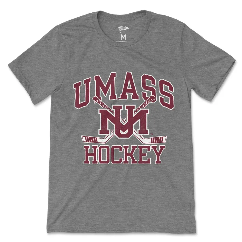 UMass Vintage Hockey Crossed Sticks Tee sold by Streaker Sports