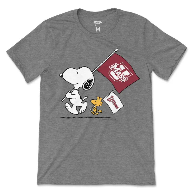 Peanuts x UMass Flags Tee sold by Streaker Sports
