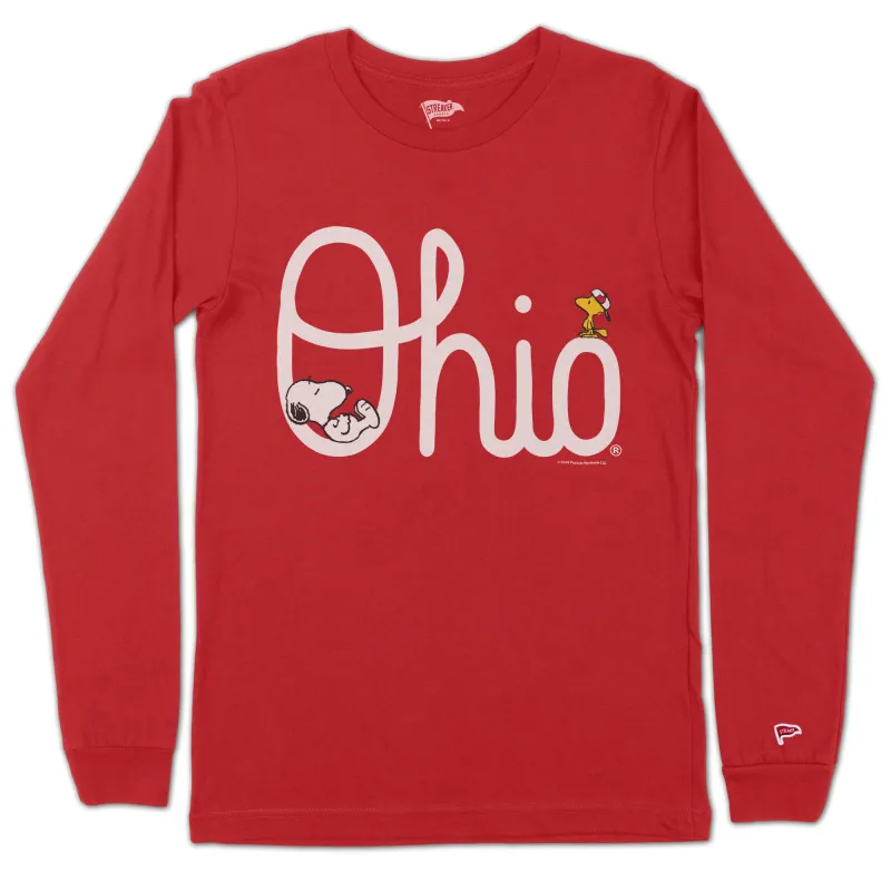 Peanuts x Ohio State Script Ohio Long Sleeve sold by Streaker Sports