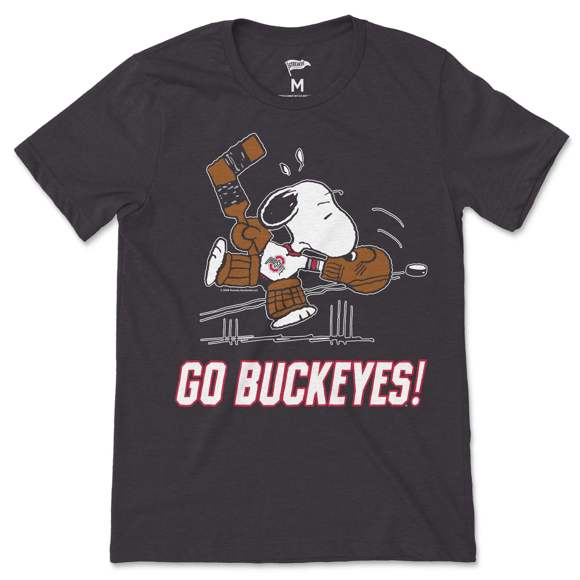 Peanuts x Ohio State Snoopy Goalie Tee sold by Streaker Sports