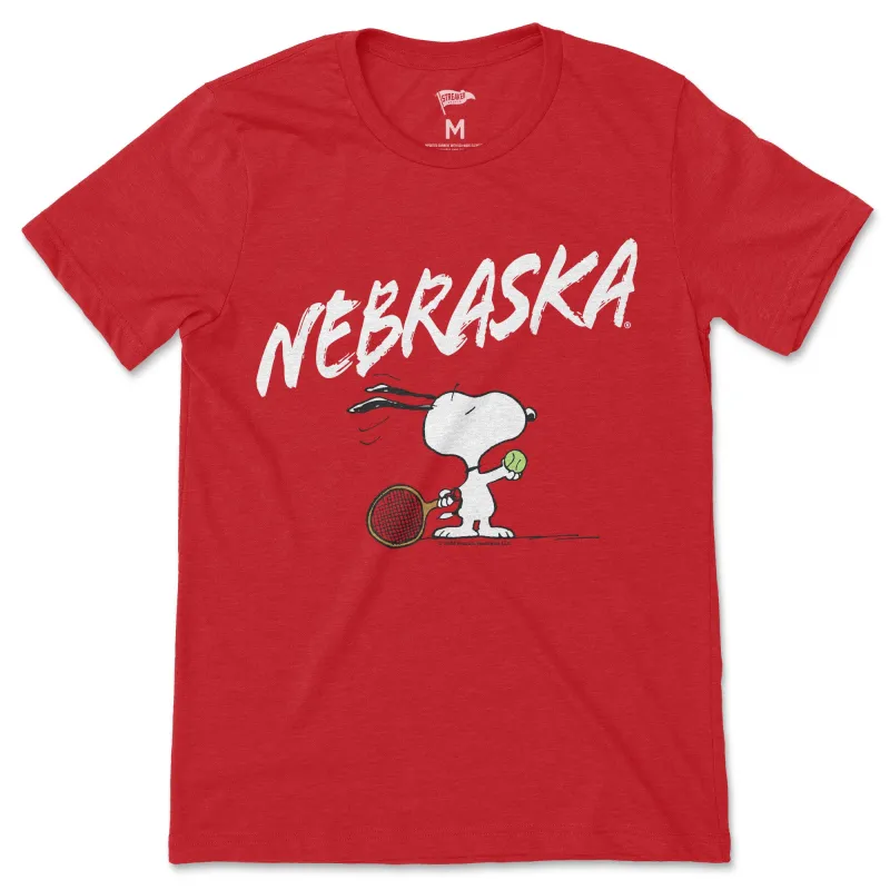 Peanuts x Nebraska Tennis Tee sold by Streaker Sports