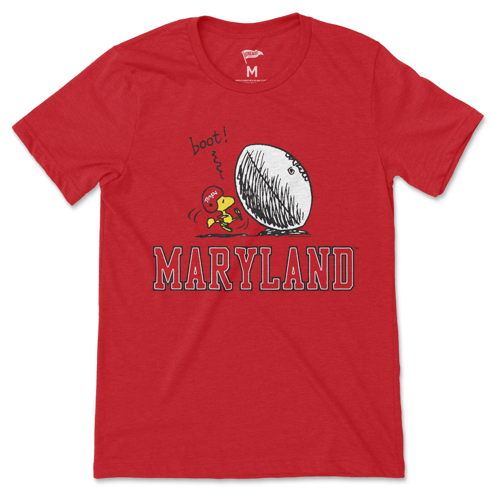 Peanuts x Maryland Woodstock Football Tee sold by Streaker Sports