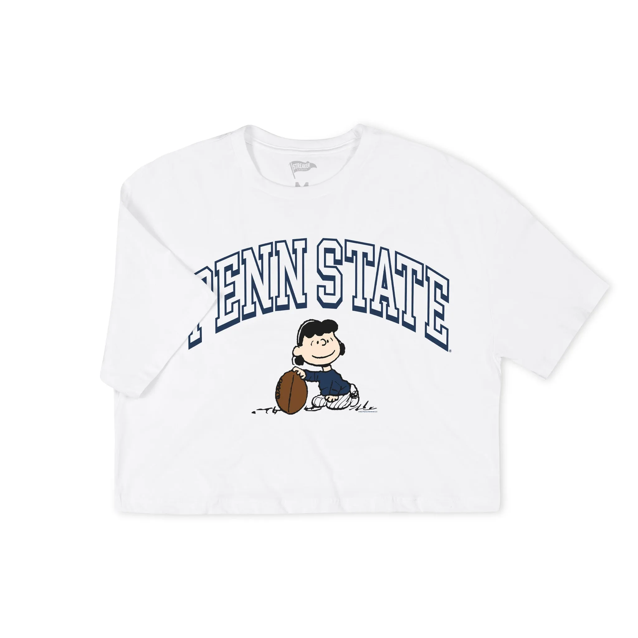 Peanuts x Penn State Lucy Football Crop Tee sold by Streaker Sports
