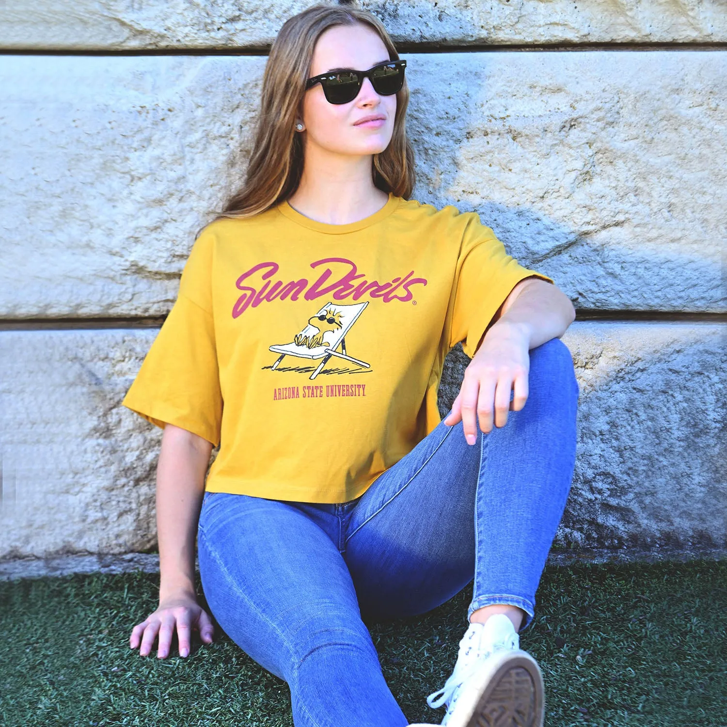 Peanuts x Arizona State Sunbathe Women's Crop Tee sold by Streaker Sports product image thumbnail 2