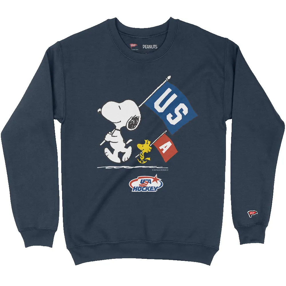 Peanuts x USA Hockey Flags Crewneck Sweatshirt sold by Streaker Sports