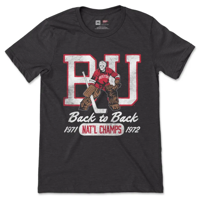 Boston University Vintage Back To Back Champs Hockey Tee sold by Streaker Sports