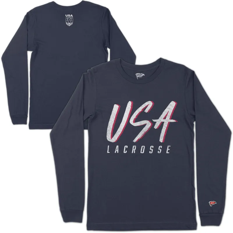 USA Lacrosse Retro Script Long Sleeve sold by Streaker Sports