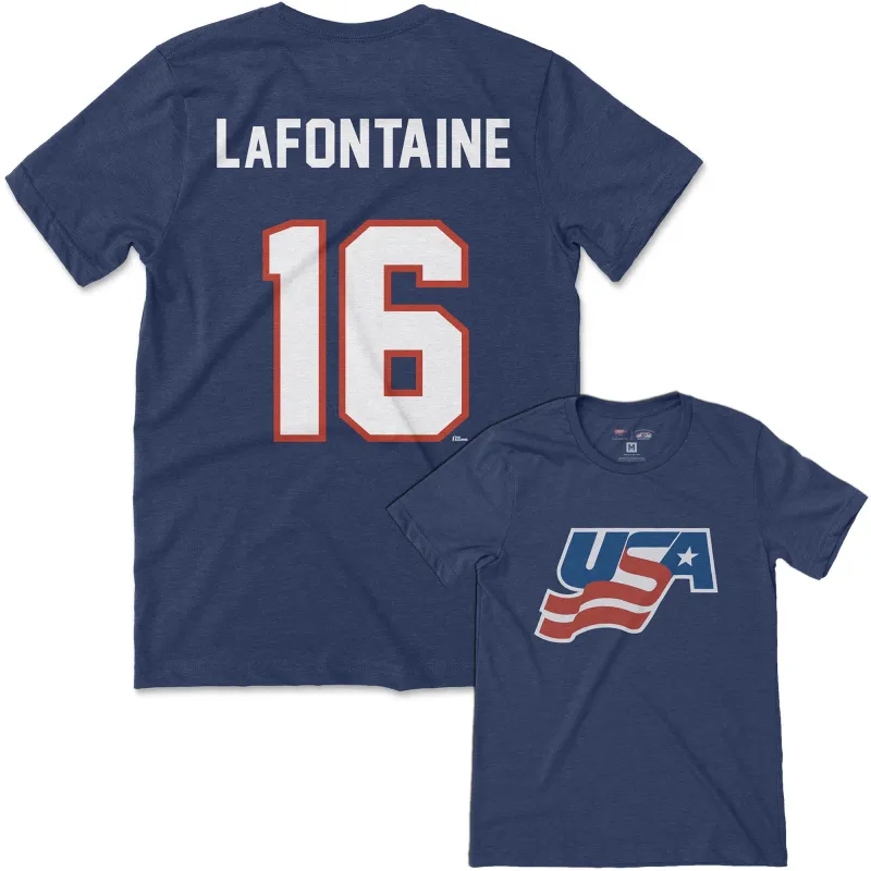 Team USA Pat LaFontaine Jersey Tee sold by Streaker Sports